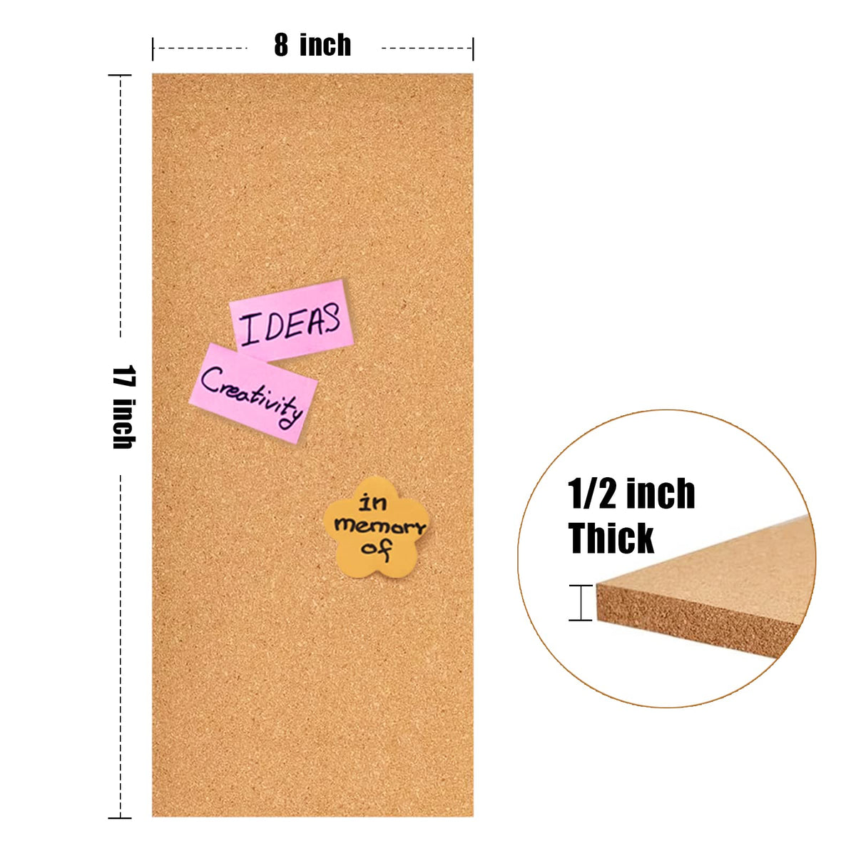 Aitakatta 17x8 Corkboard Tiles Bulletin Board, 1/2" Thick Self-Adhesive Cork Boards for Walls, Cork