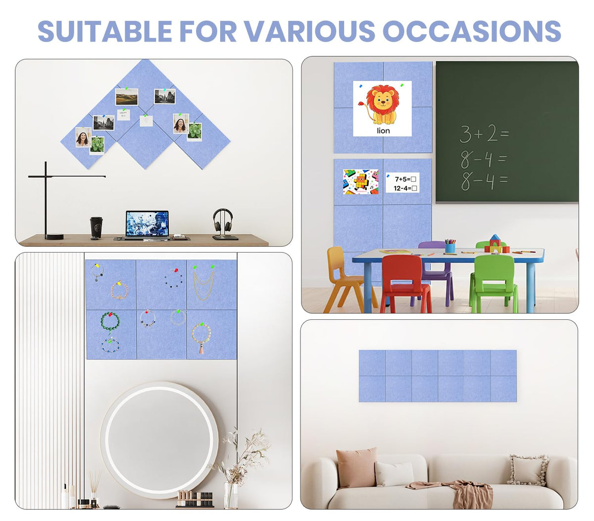 36" x 24" Felt Bulletin Board & Cork Board Alternative, Soft Periwinkle