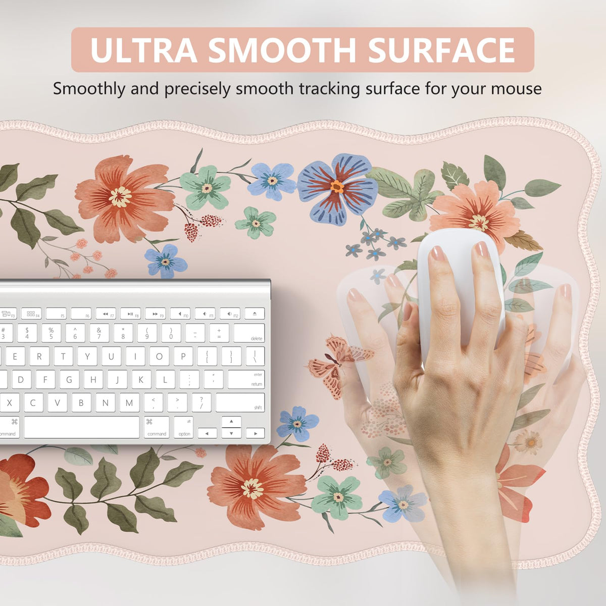 iCasso Desk Mat, Scalloped Desk Matt for Desktop, Cute Desk Pad Mat, XXL Large Mouse Pad, Anti-Slip