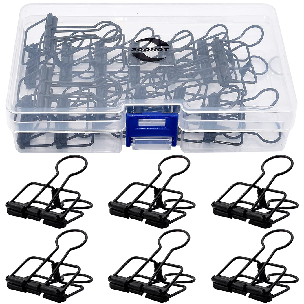 Zoohot 32mm Black Metal Wire Foldback Bulldog Clips, Stationery Skeleton Binder Clips for School