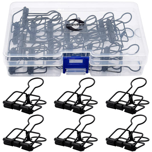 Zoohot 32mm Black Metal Wire Foldback Bulldog Clips, Stationery Skeleton Binder Clips for School