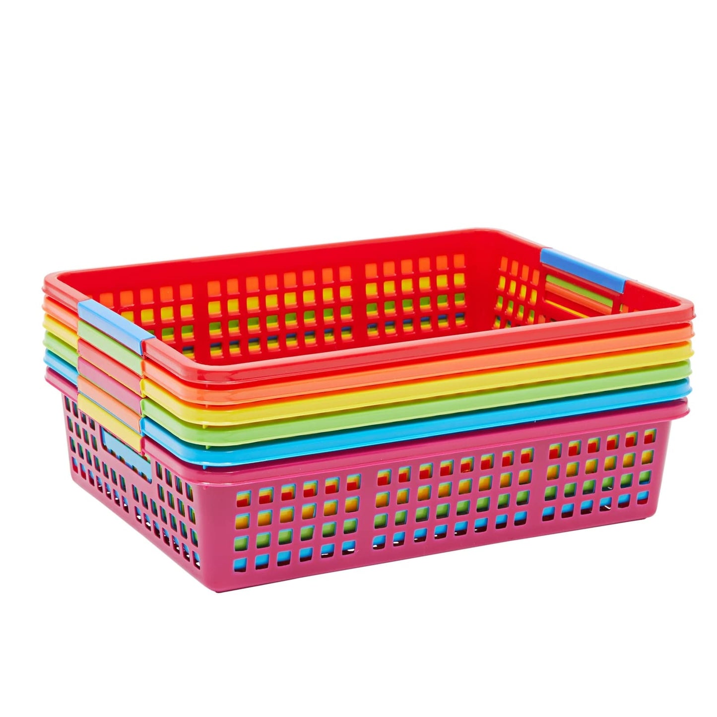 Bright Creations 6 Pack Plastic Turn In Paper Trays for Classroom, Colorful Storage Bin Basket