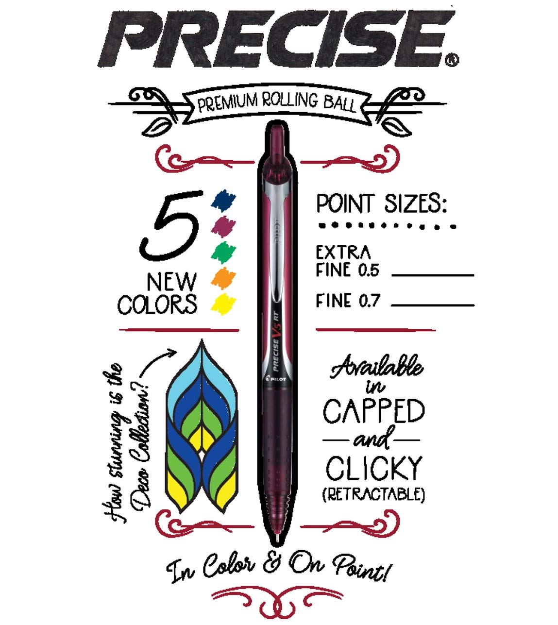 PILOT Precise V5 RT Rolling Ball Pens, 0.5 mm, Pack of 48