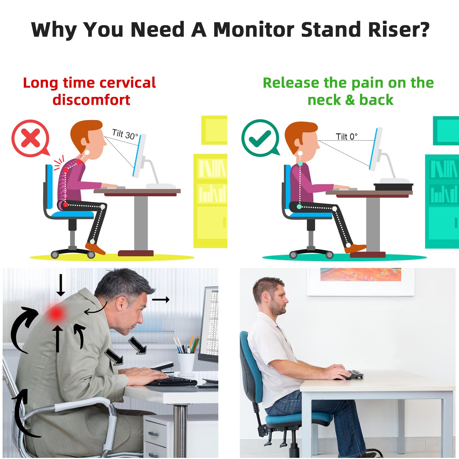 Marbrasse Wood Monitor Stand Riser,Desk Computer Printer Shelf Stand，White