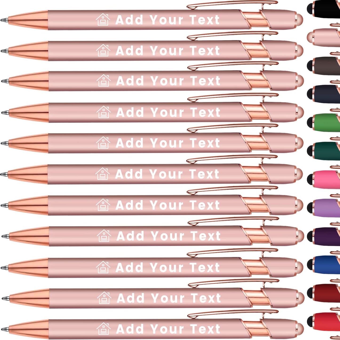 Personalized Ballpoint Pen with Stylus Tip, Custom Name & Logo, 12 Colors