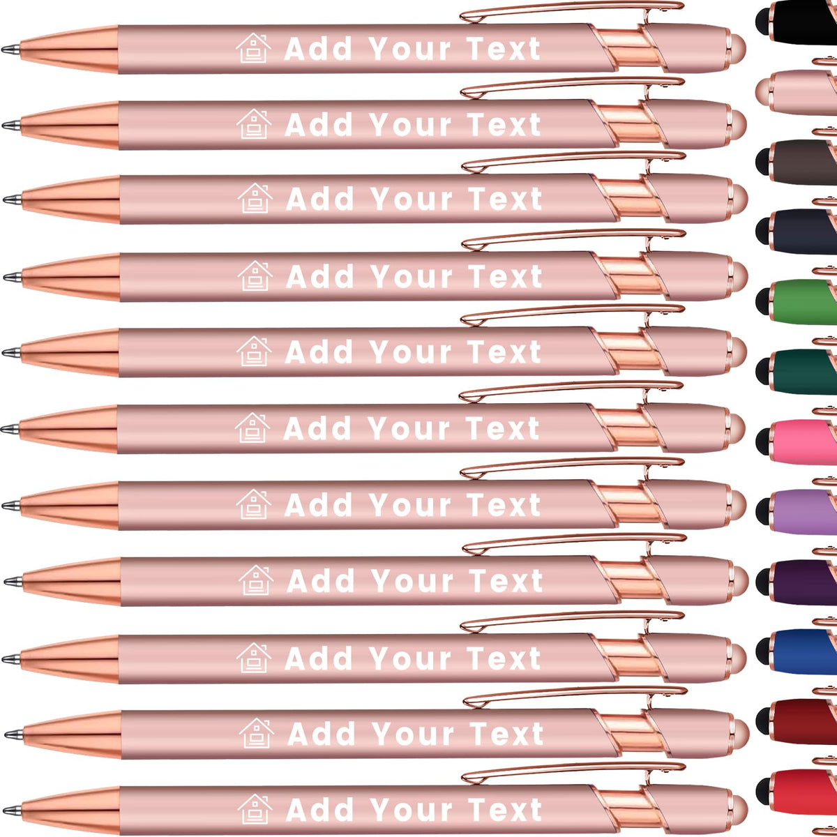 Personalized Ballpoint Pen with Stylus Tip, Custom Name & Logo, 12 Colors