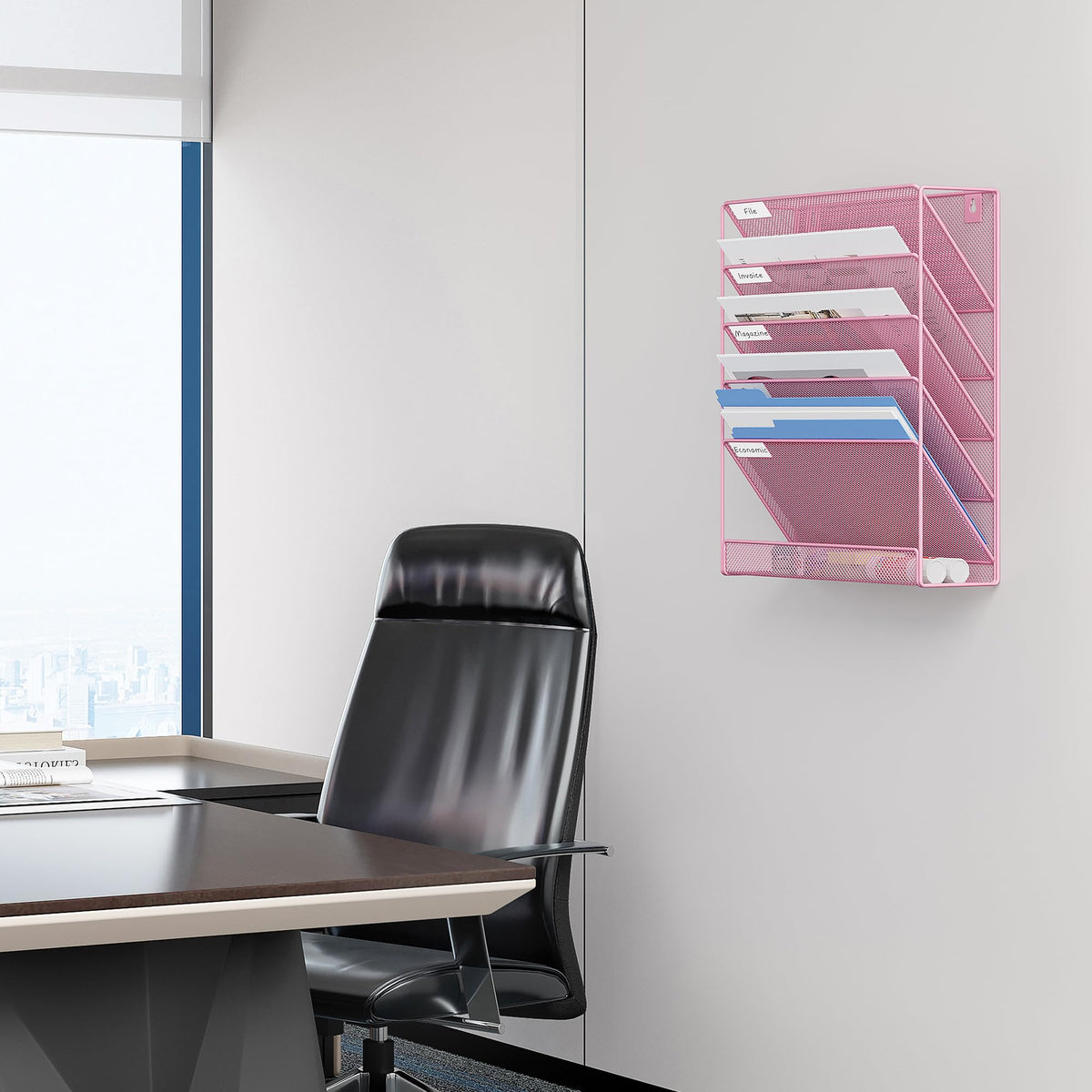 EasyPAG 5 Tier Wall File Holder, Mesh Hanging Folder Organizer with Classify Label, Versatile Desk