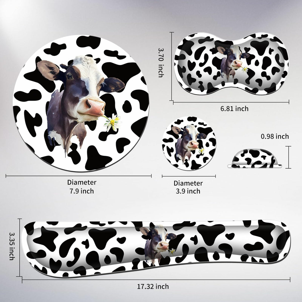 BEOTIWAD Keyboard and Mouse Wrist Rest Set,Black White Cow