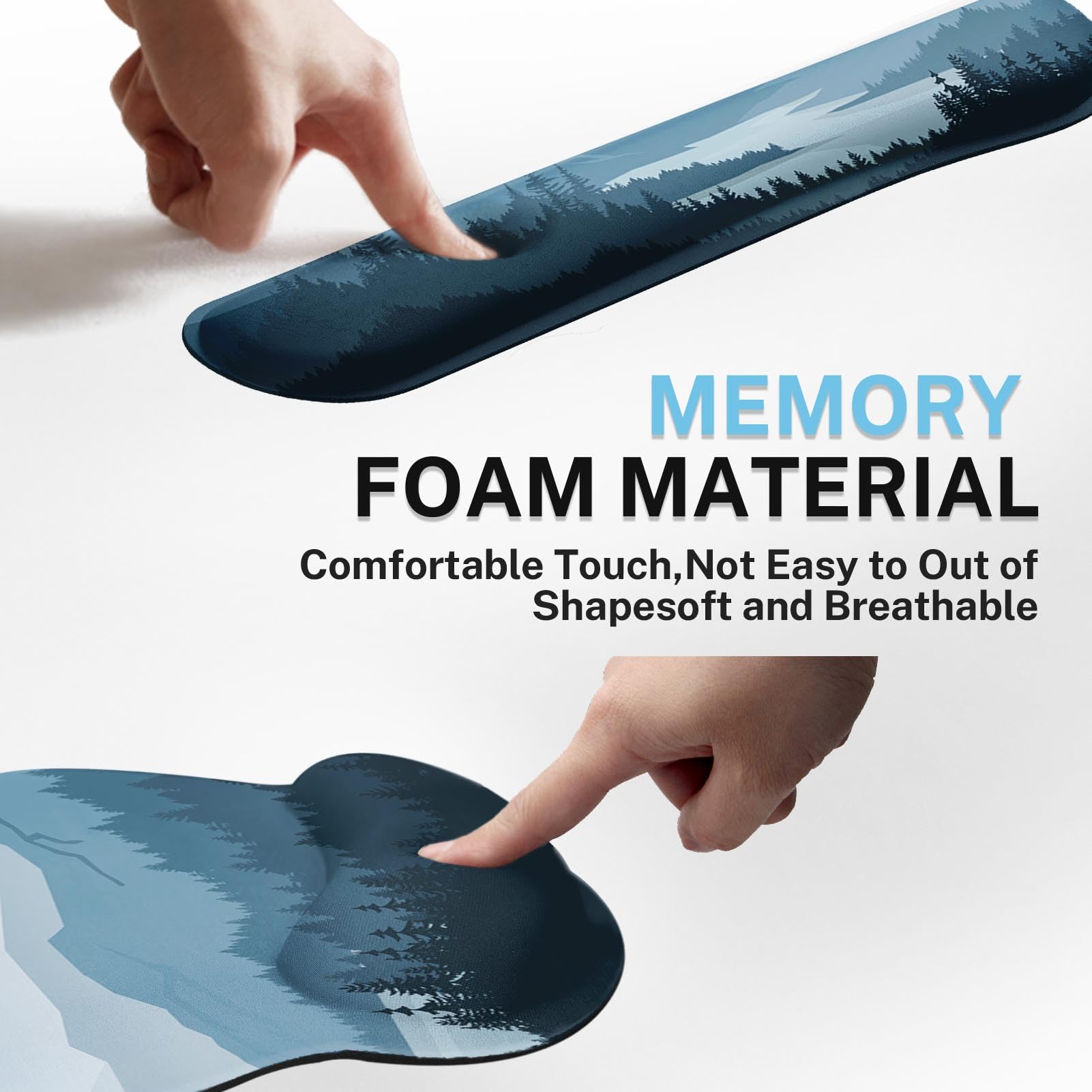 Arttown Keyboard Mouse Pad Set, 4 in 1 Desk Mat Set Mountains Blue