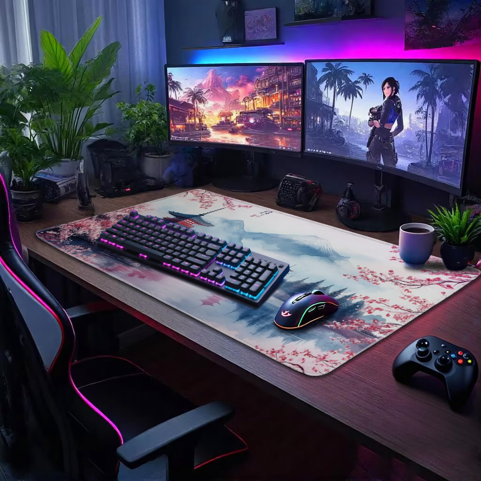 Mcapirivo Japanese Cherry Blossom Large Gaming Mouse Pad Desk Mat 31.5x15.7