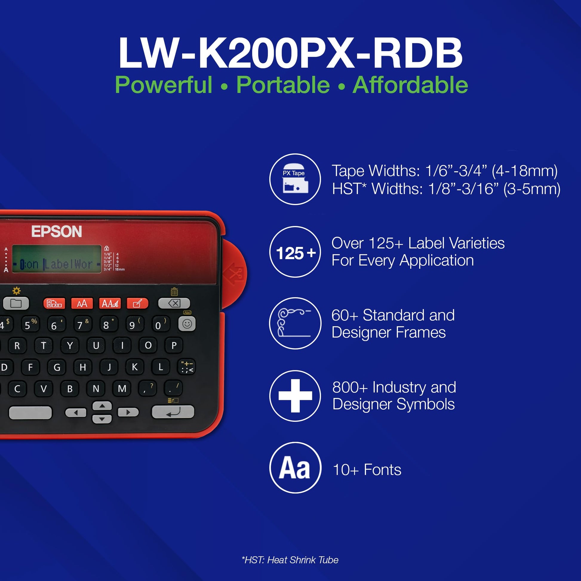 LABELWORKS Epson LW-K200PX-RDB Keyboard Label Maker - Red & Black