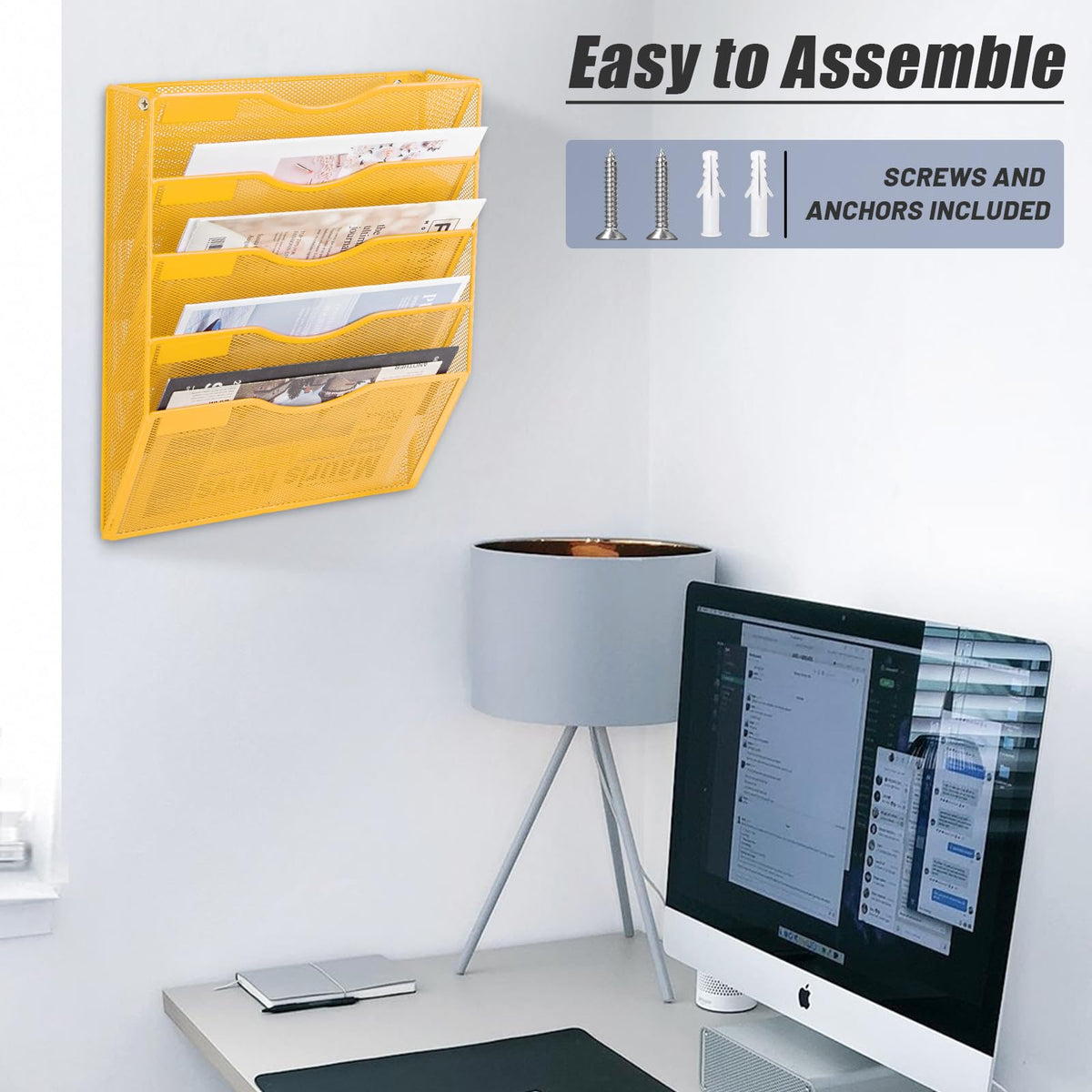 EASEPRES 5 Pocket Mesh Hanging Wall File Organizer, Wall Mounted Mail Paper Document Folder Holder