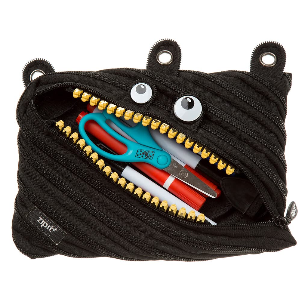 ZIPIT Grillz Pencil Case for Kids, Cute 3-Ring Binder Pouch for Boys,Black