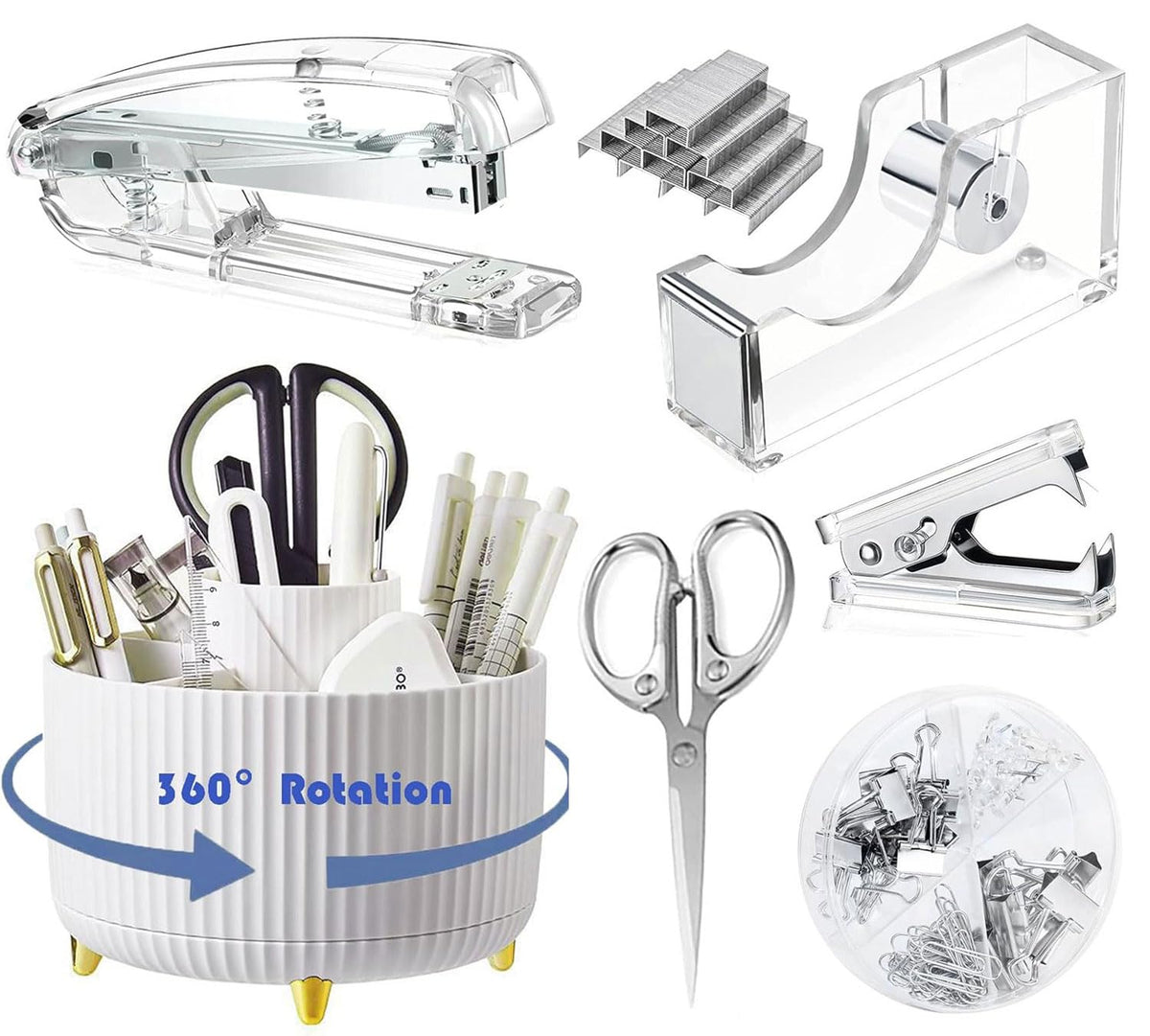 Gawsey Silver Desk Organizers and Accessories with Desk Organizer 360° Rotating Pen Holder and