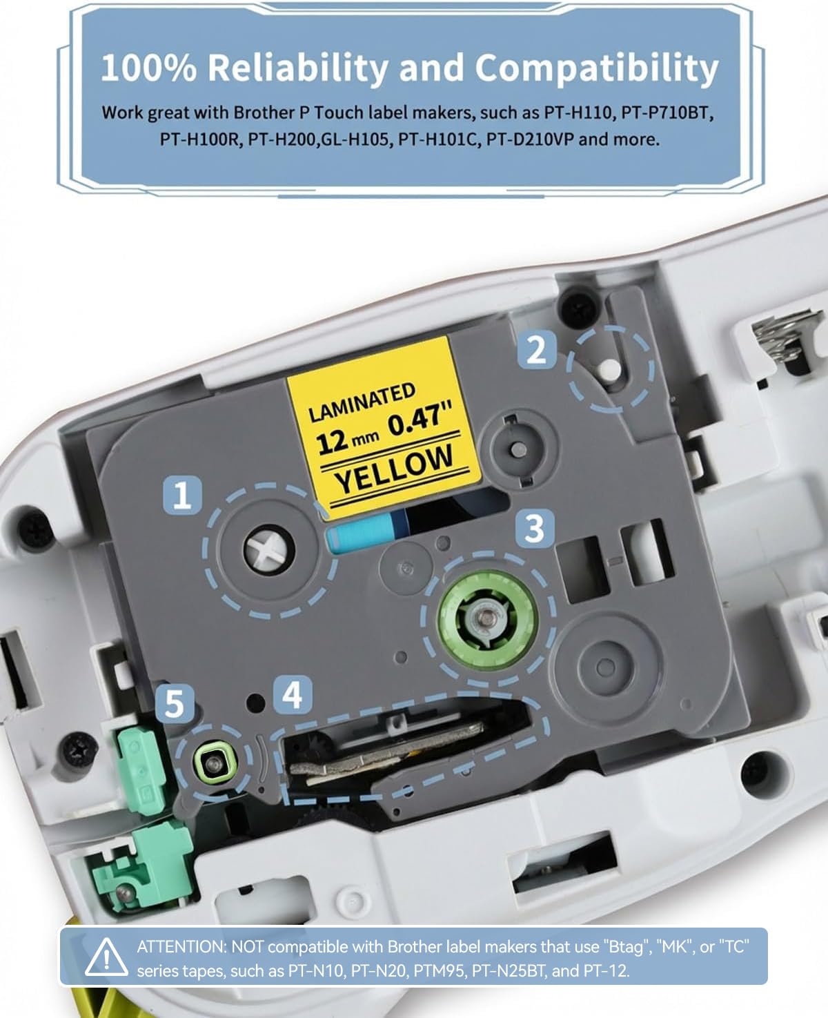 MarkDomain Replacement for Brother P Touch Yellow Tape TZe-631 12mm 0.47"