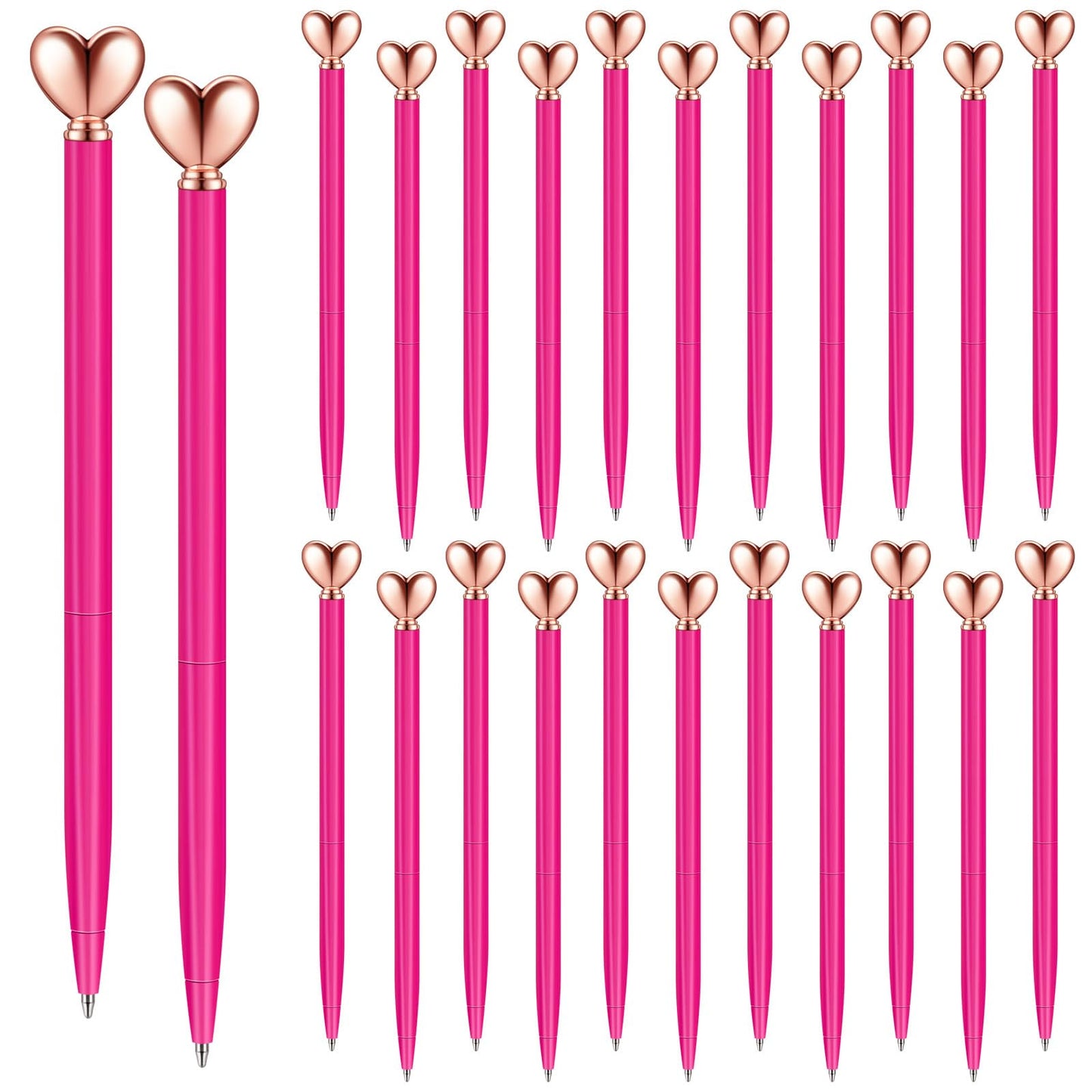 Thenshop Hot Pink 24 Pcs Heart Shaped Pens Retractable Metal Cute Pens 1.0 mm Black Ink Ballpoint