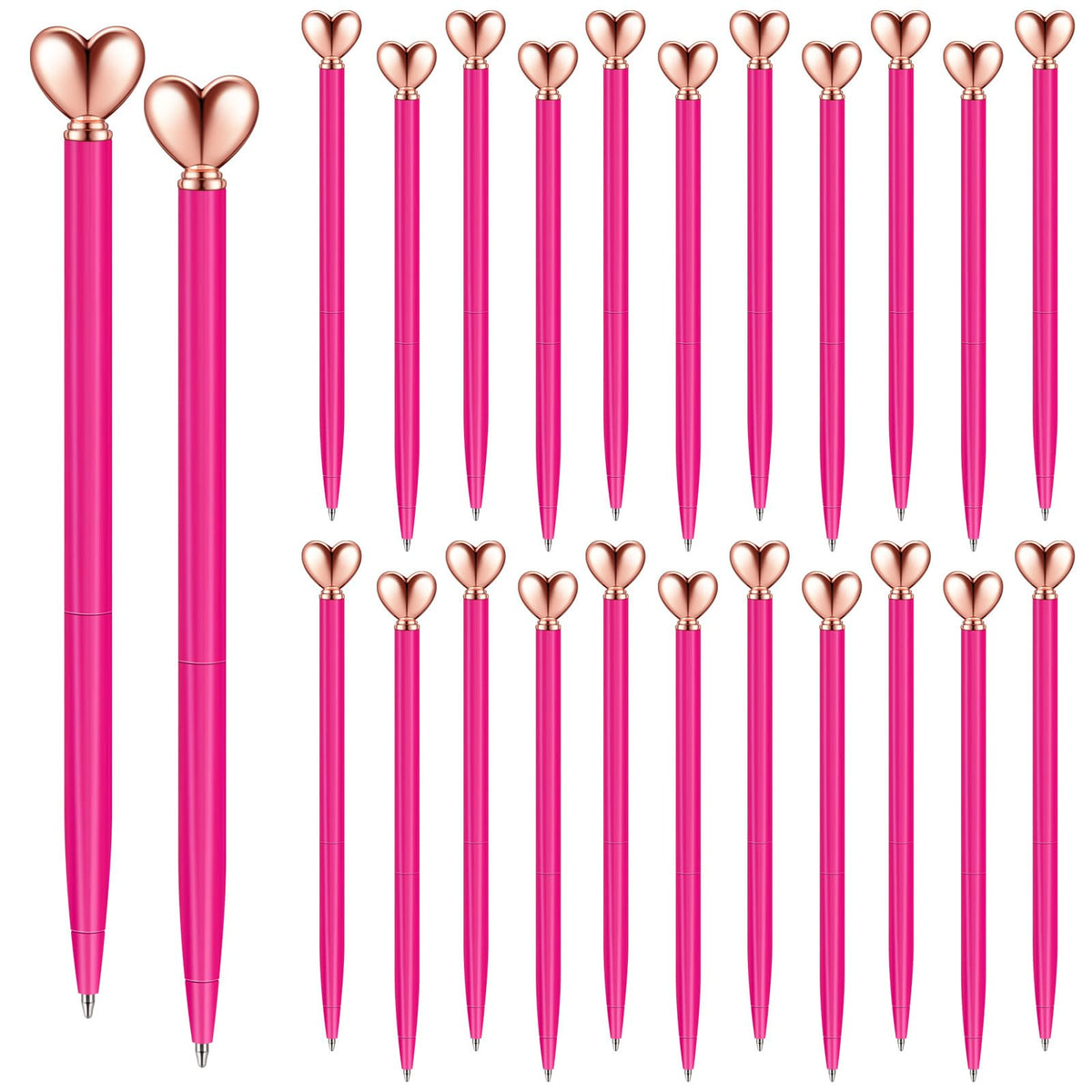 Thenshop Hot Pink 24 Pcs Heart Shaped Pens Retractable Metal Cute Pens 1.0 mm Black Ink Ballpoint