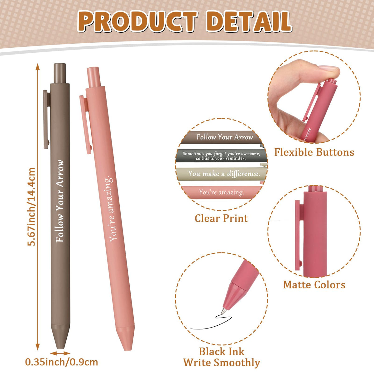 Teling 100 Pcs Inspirational Pens Bulk, Dark Colors, Classic Style
