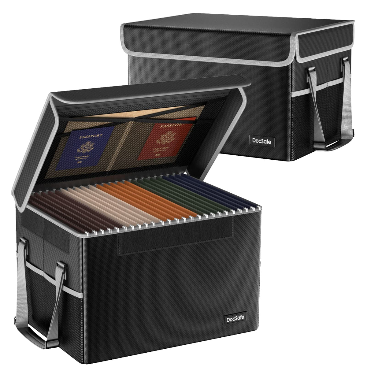 DocSafe File Box Fireproof File Storage Organizer with Lid,Collapsible Document Storage Filing Case