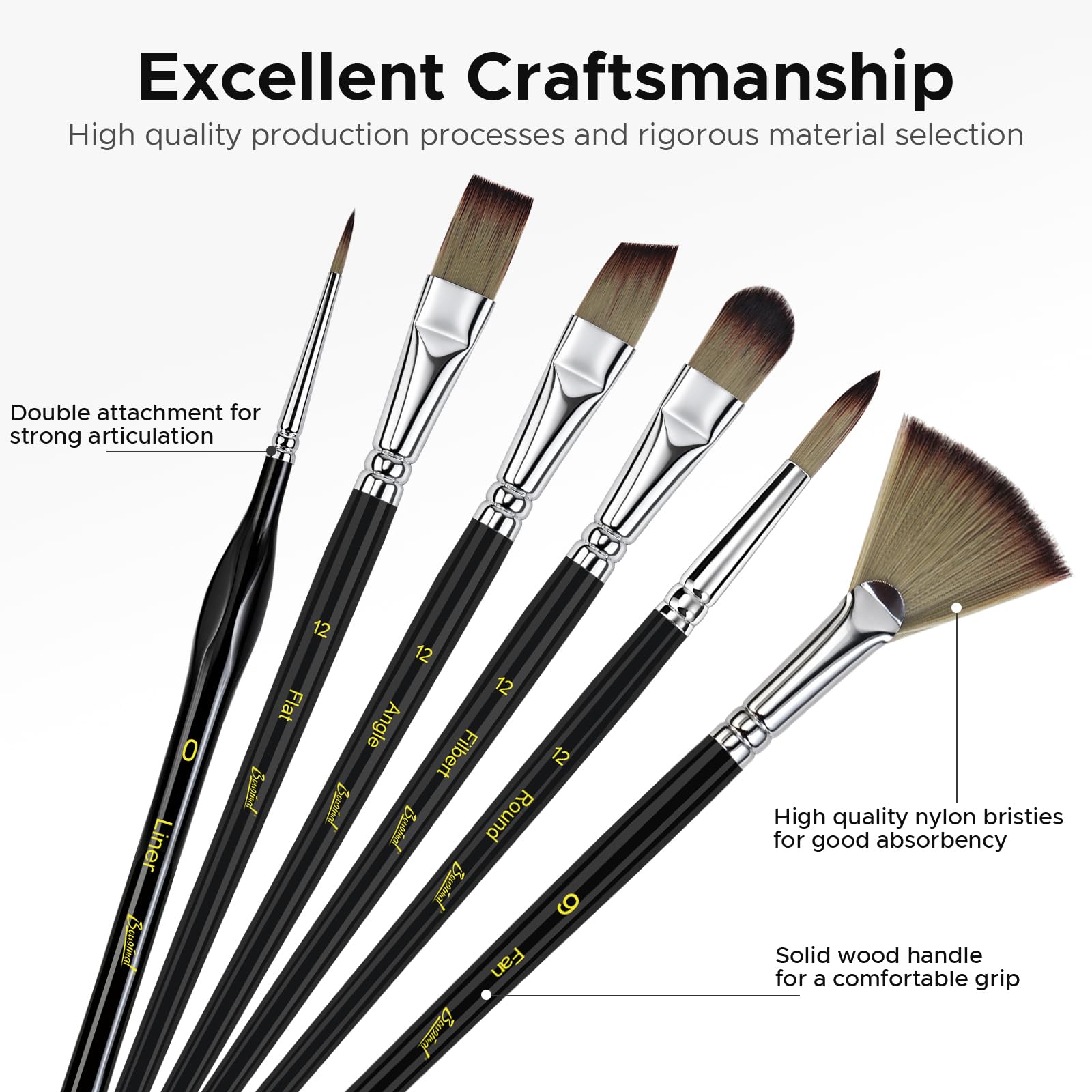 Bougimal 33 Pcs Paint Brush Set, No-Shedding Artist Paint Brushes