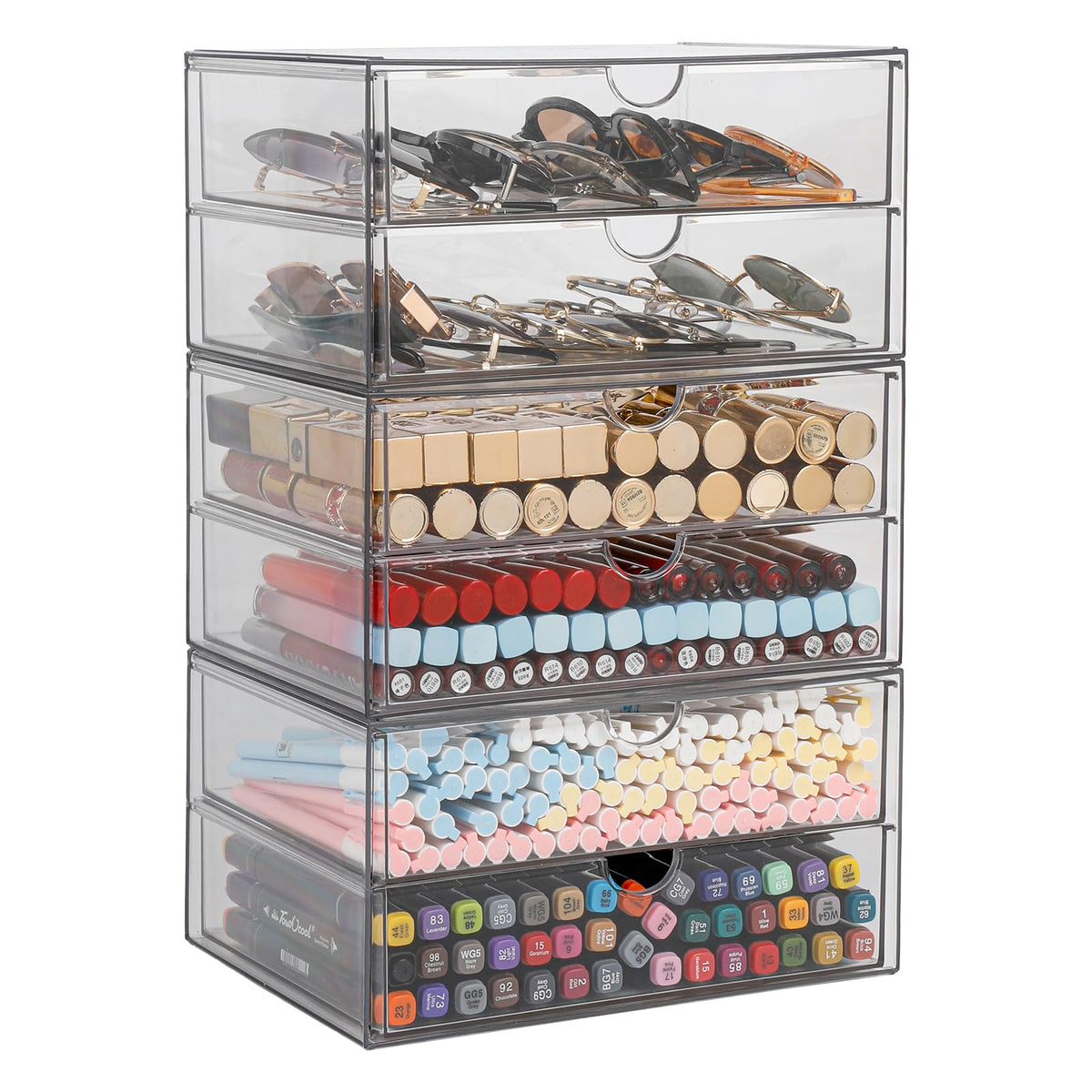NINEWEEN Clear Desk Drawer Organizer, 6 Drawers, Plastic