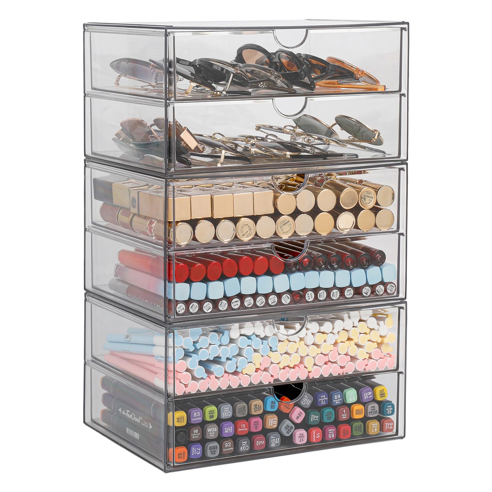 NINEWEEN Clear Desk Drawer Organizer, 6 Drawers, Plastic