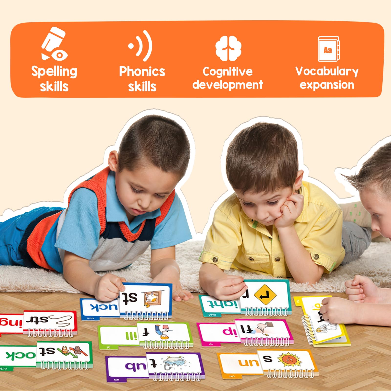 Phonics Flash Cards Word Family Build Book,Learn to Read 30 Read and Rhyme Flip Books,Sight Words