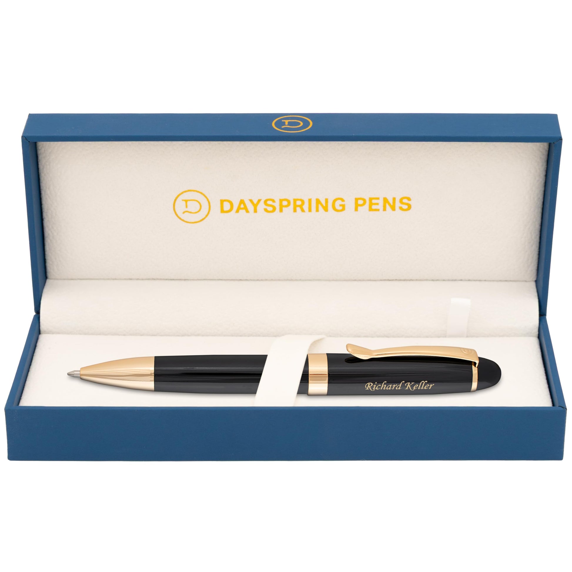 Dayspring Pens Alexandria Personalized Ballpoint Pen, Black with Gold Trim