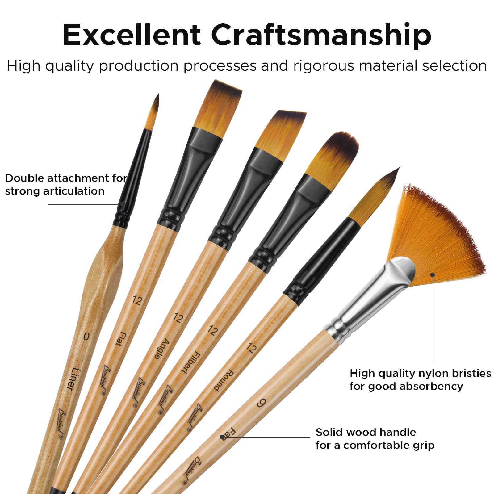 Bougimal 33 Pcs Paint Brush Set, No-Shedding Artist Paint Brushes