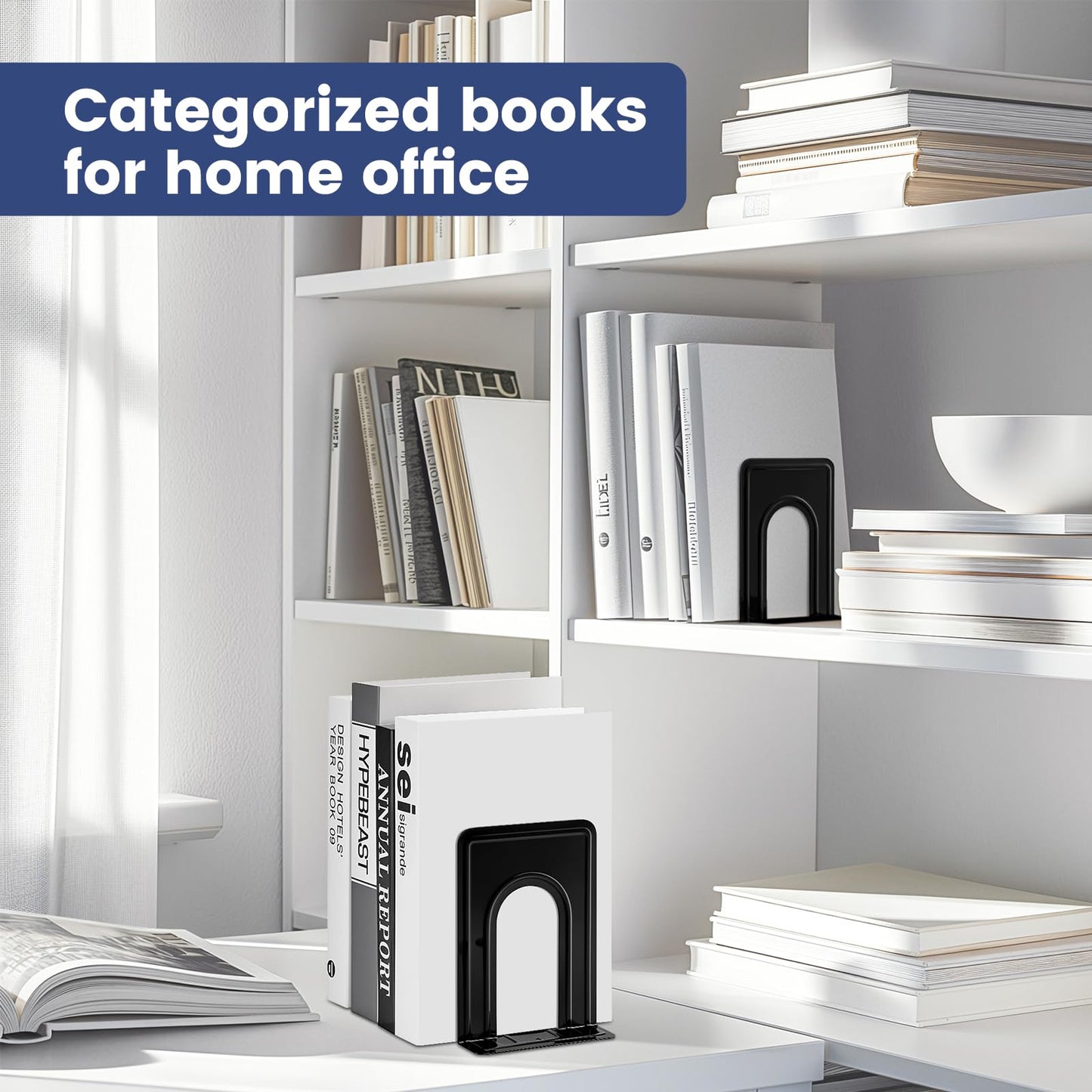 HappyHapi 7 Pairs Book Ends, Heavy Duty Bookends for Shelves, Black