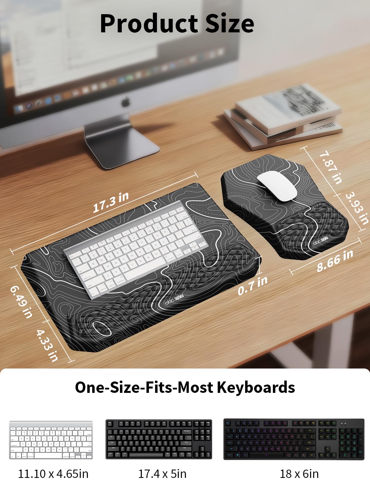 3-in-1 Ergonomic Keyboard Stand with Wrist Rest & Mouse Pad Set,Topographic