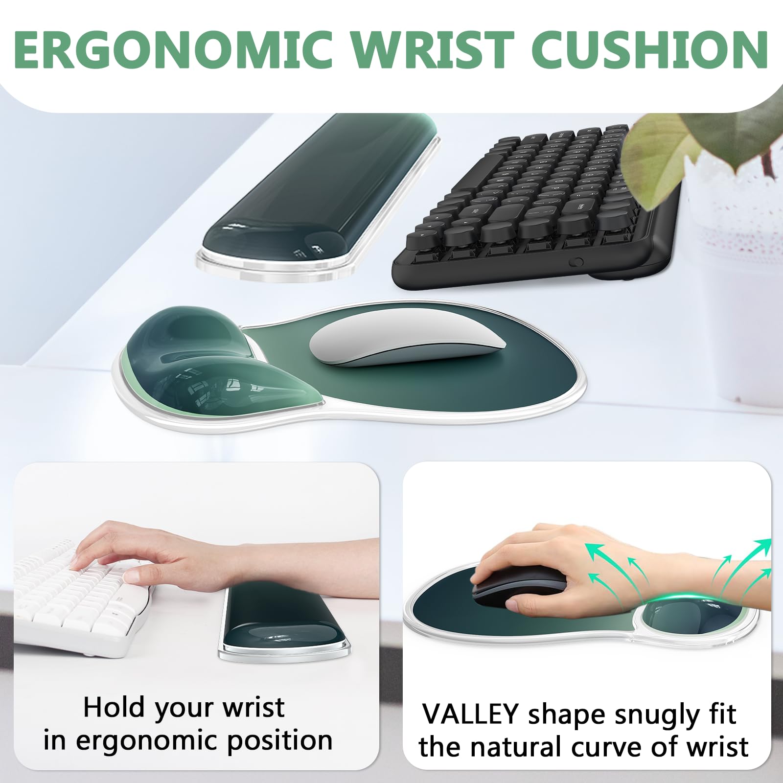 AKIT Ergonomic Mouse Pad and Keyboard Wrist Rest Set, Gel Mousepad, Green