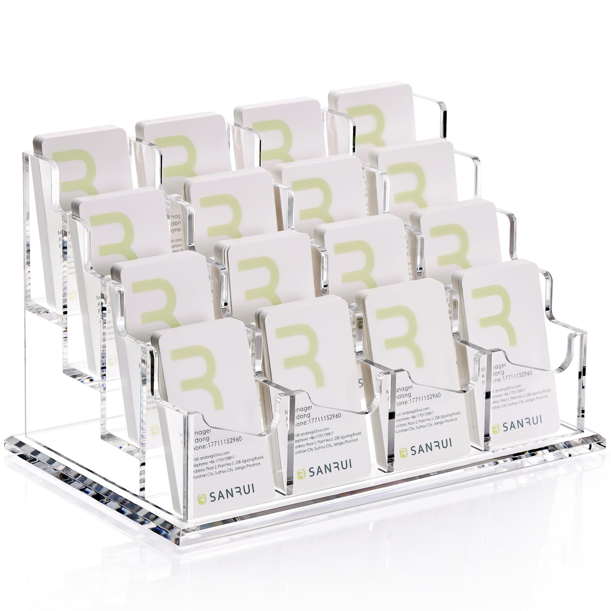 SANRUI Acrylic Vertical Business Card Holder for Desk, 4 Tier 16 Slot