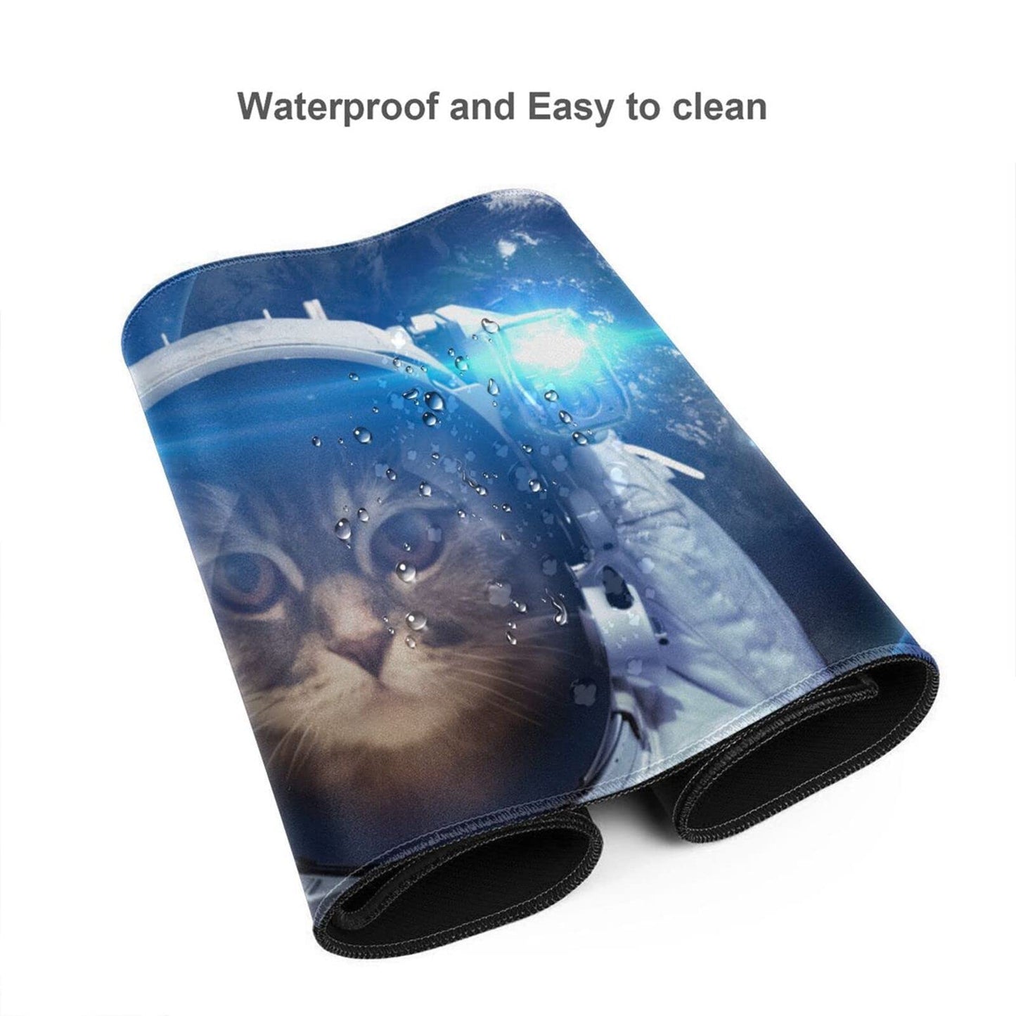 Aesthetic Funny Space Cat Mouse Pad Design Desk Mat 35.4x15.7 Inch Large Mousepad with Stitched
