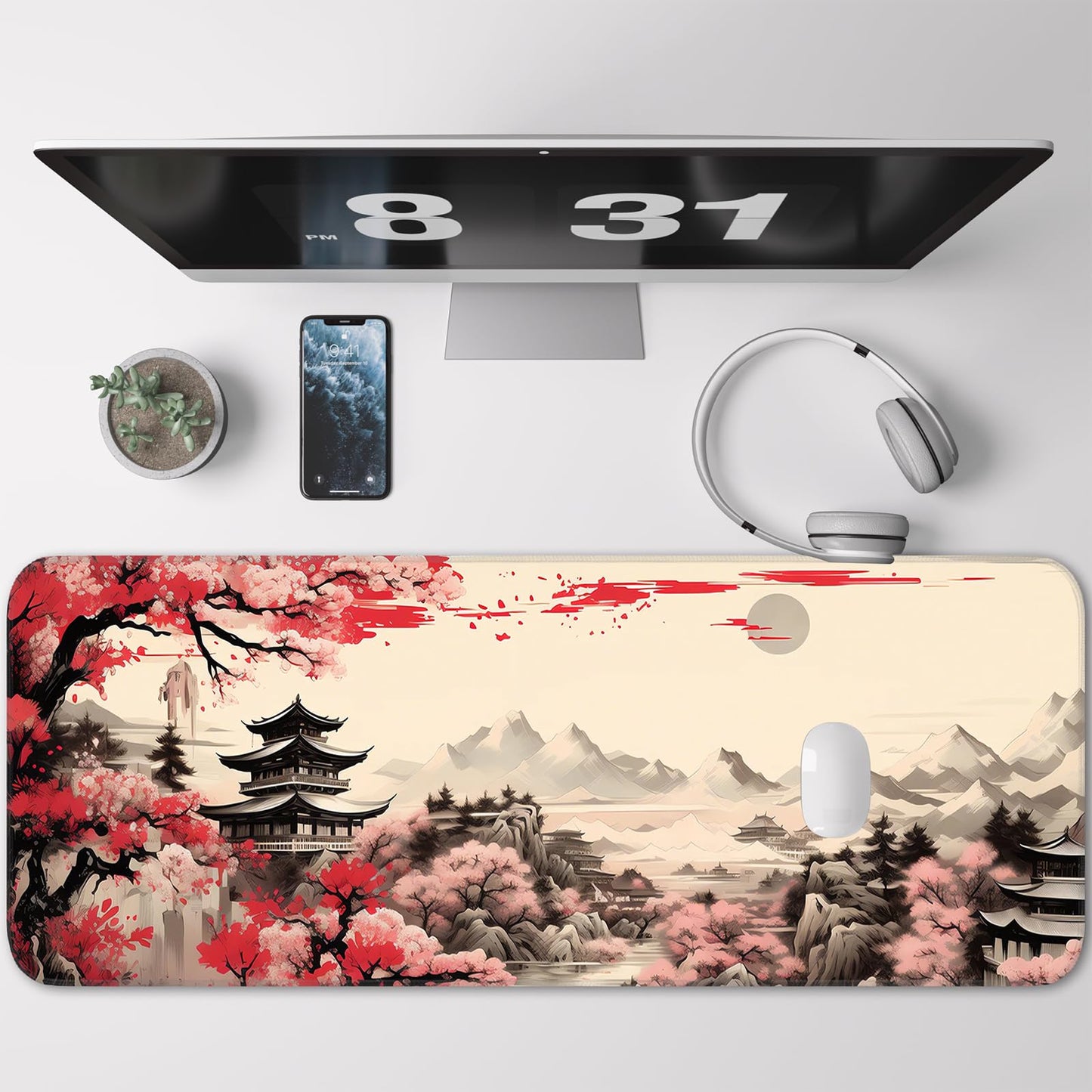 Japanese Sakura Gaming Mouse Pad, Non-Slip Rubber Base, Stitched Edges, for Office, Gaming, Home