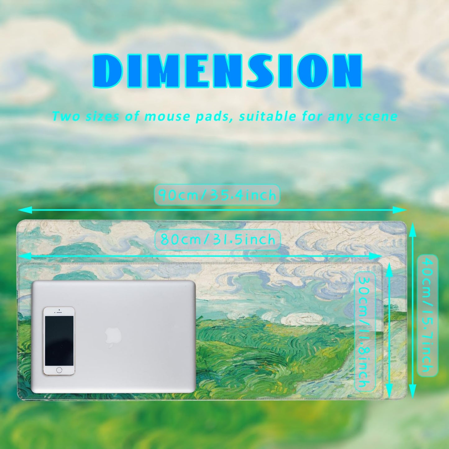 Desk Mat, Field Landscape Oil Painting Extended Gaming Mouse Pad Large, 35.4"x15.7" Big Mouse Pad