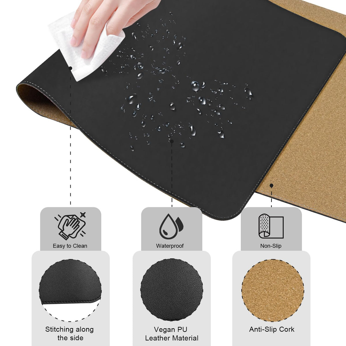 BLESWIN Large Desk Pad, 47.2'' x 23.6'', Office Desk Mat, Computer Mat for Desk, Leather Desk Pad