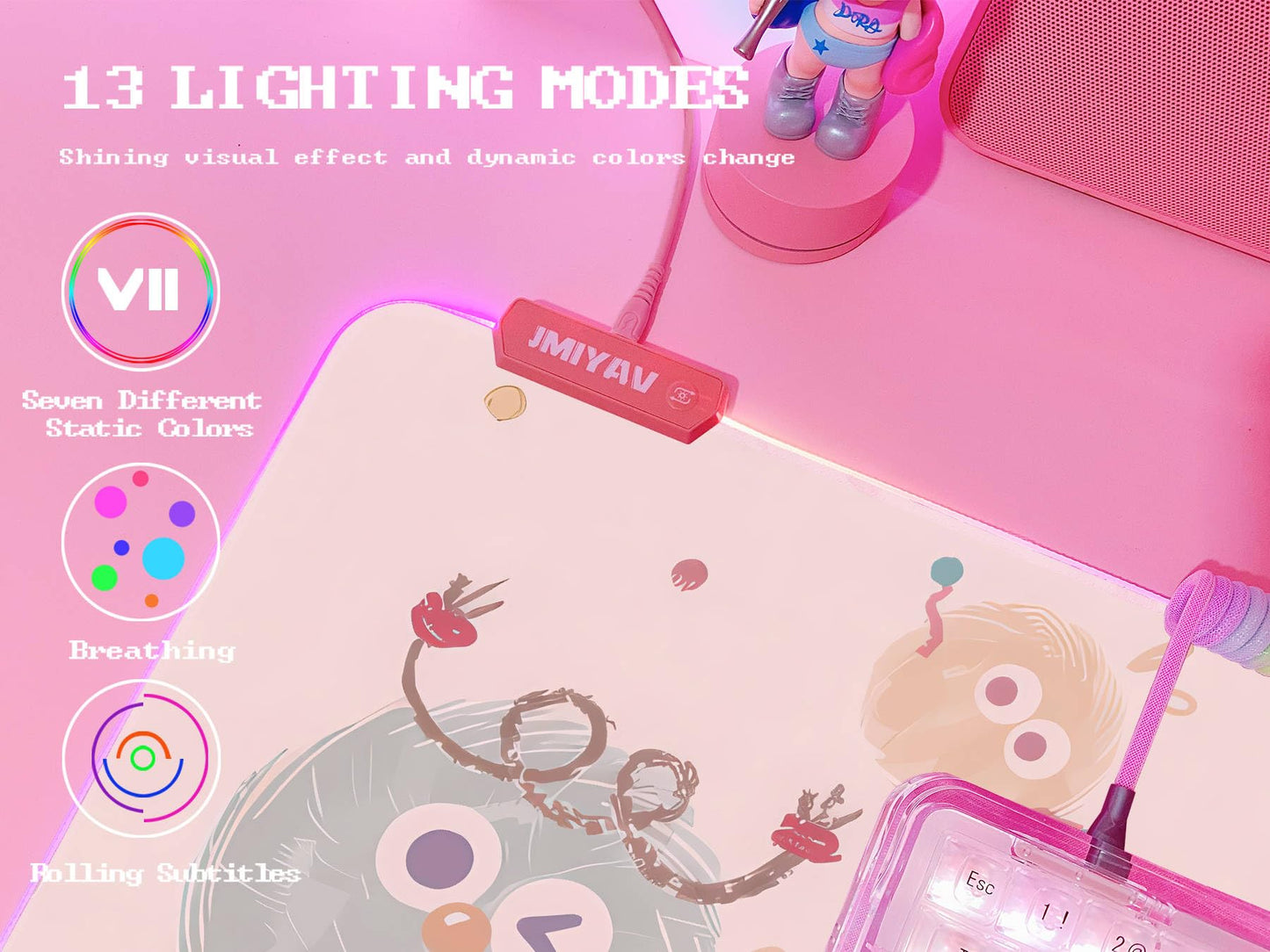 JMIYAV Pink RGB Gaming Mouse Pad 31.5x12 Inch Cute Mousepad PC XL Large Extended Glowing Led Light