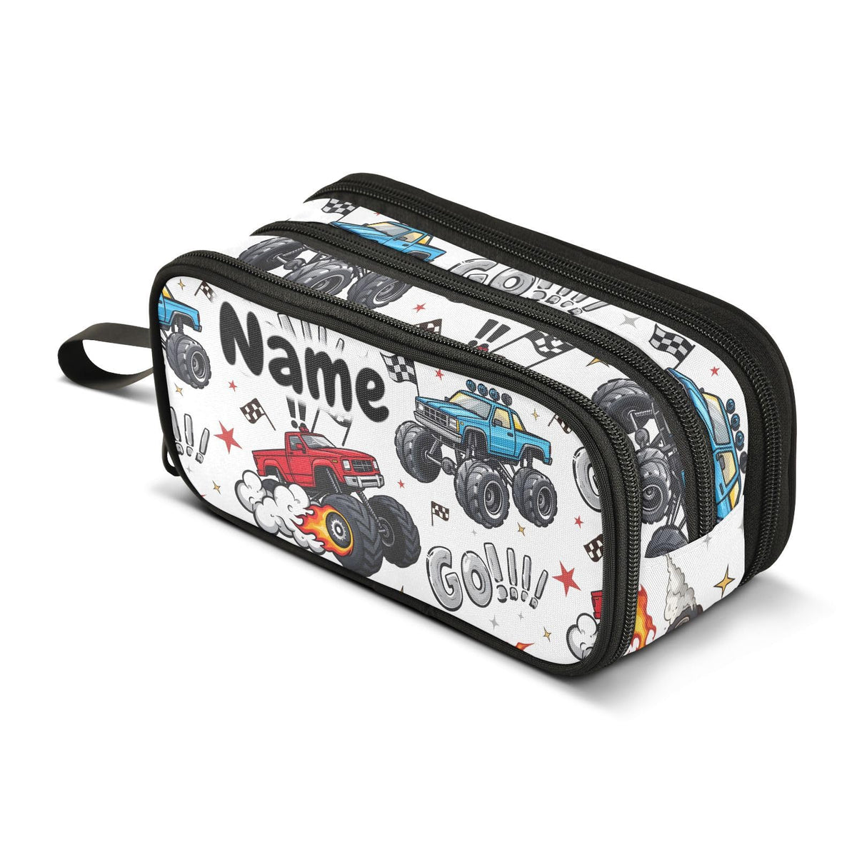 BOENLE Custom Truck Racing Car Flag Pencil Case Box Boys Girls Personalized Name Large Pencil Pouch