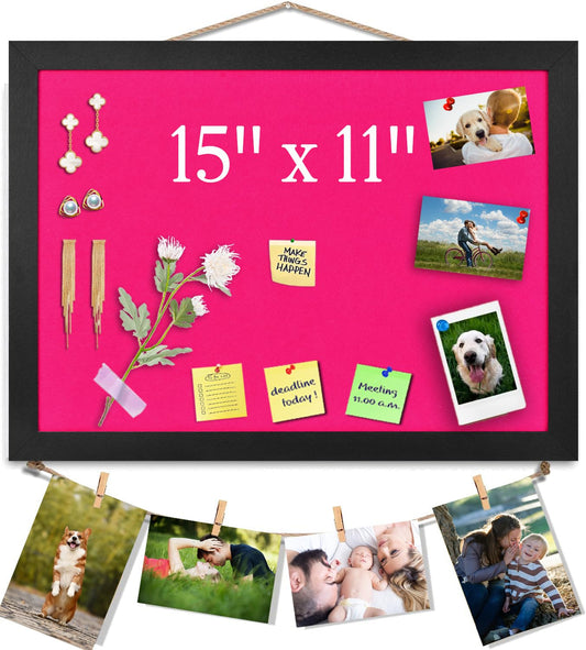 Pink Bulletin Boards Cork Board with Felt, 15"x11" Small Display Pin Board Vision Board for Walls