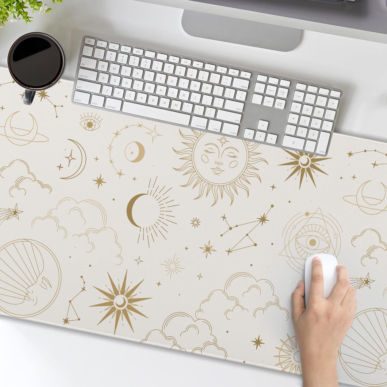 aportt Boho Chic Sun Moon Large Mouse Pad XXL Magic Mystical Galaxy Stars Clouds Extended Large