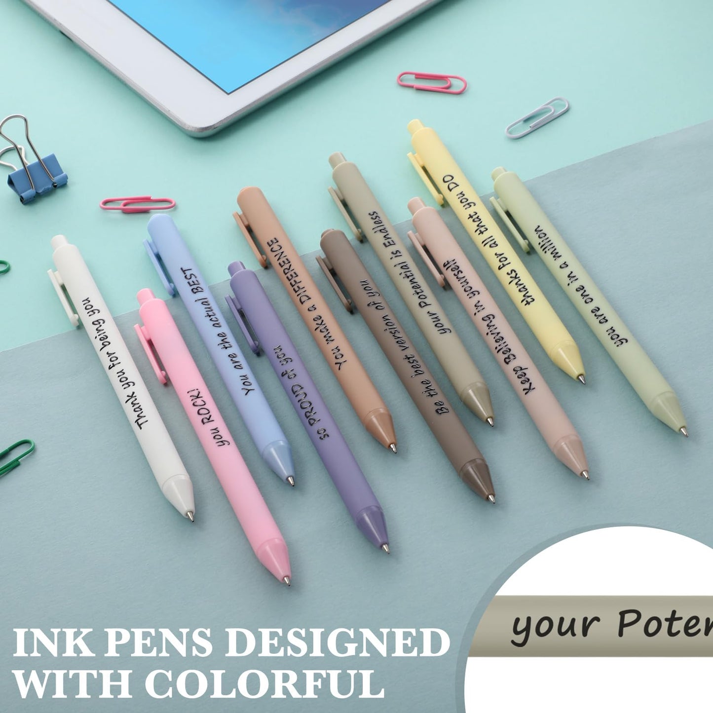 Crtiin 50 Pcs Inspirational Pens Bulk Dazzling Colors, Thank Yourself