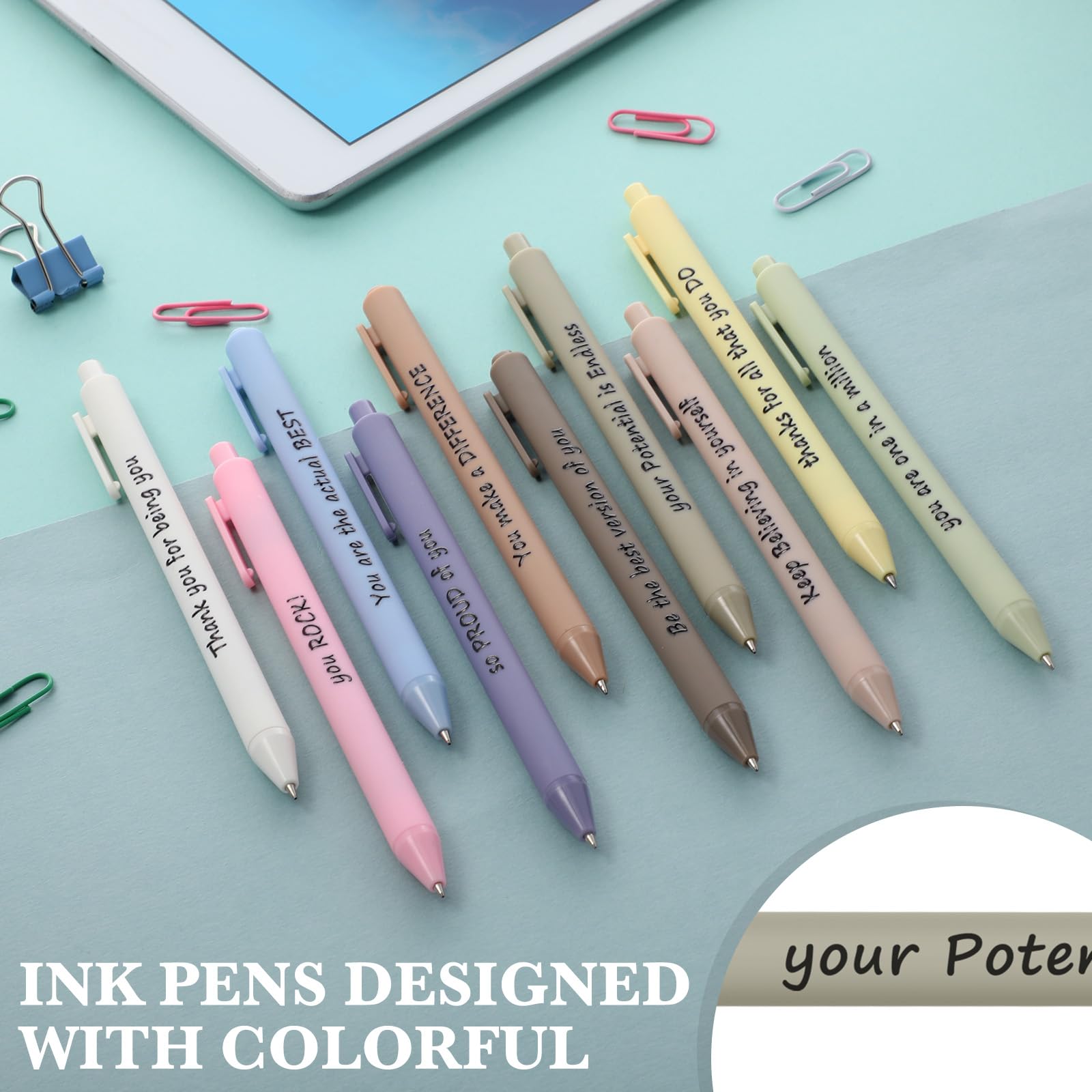 Crtiin 50 Pcs Inspirational Pens Bulk Dazzling Colors, Thank Yourself