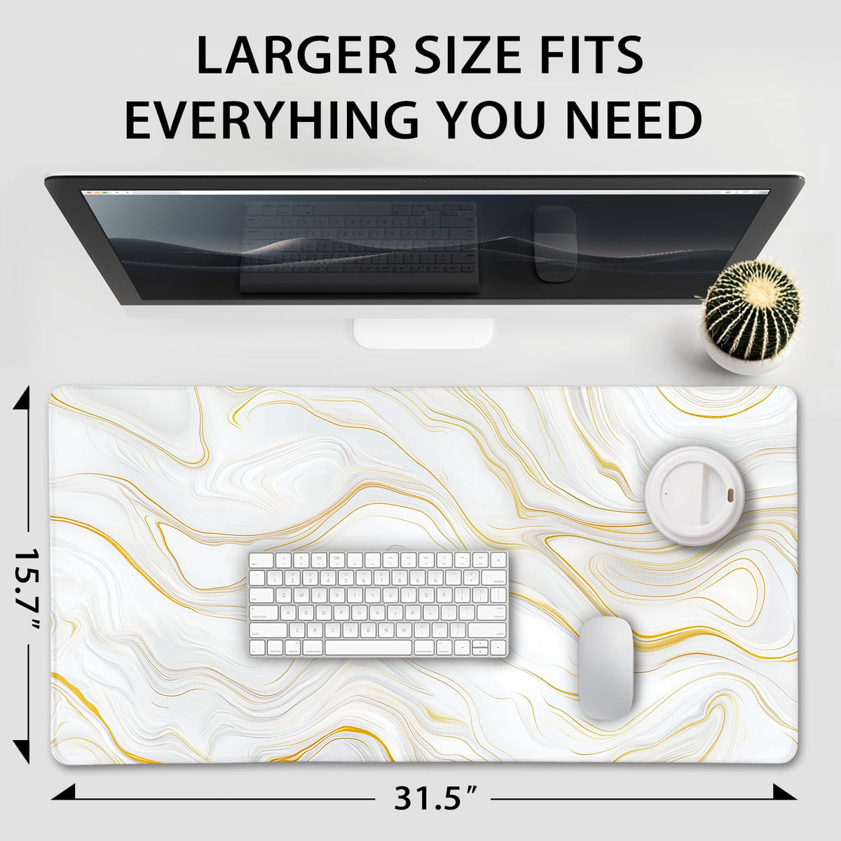 Mcapirivo Large Mouse Pad Gaming Desk Mat 31.5"x15.7" Non Slip Gold Marble