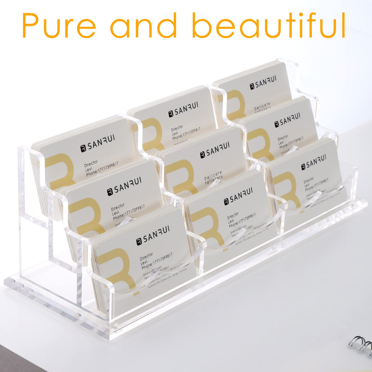 SANRUI Acrylic Business Card Holder, Clear Desk Card Organizer Stand 9 Slot
