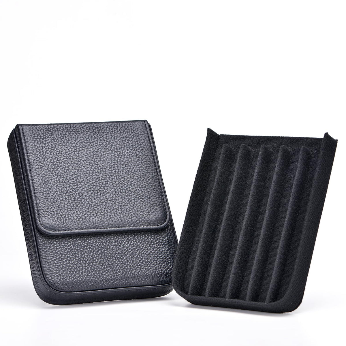 Lanxivi Genuine Leather Fountain Pen Case 6 Slot Black Leather Organizer, Portable Pen Bag Pouch