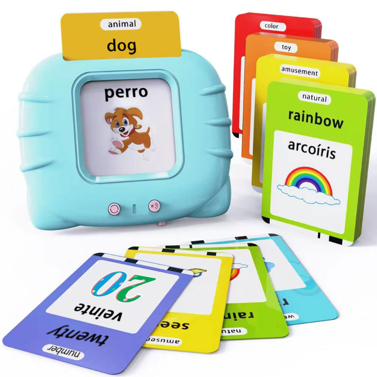 Lapare Spanish and English Bilingual Audible Flash Cards Toy with Music, Learn Spanish and English