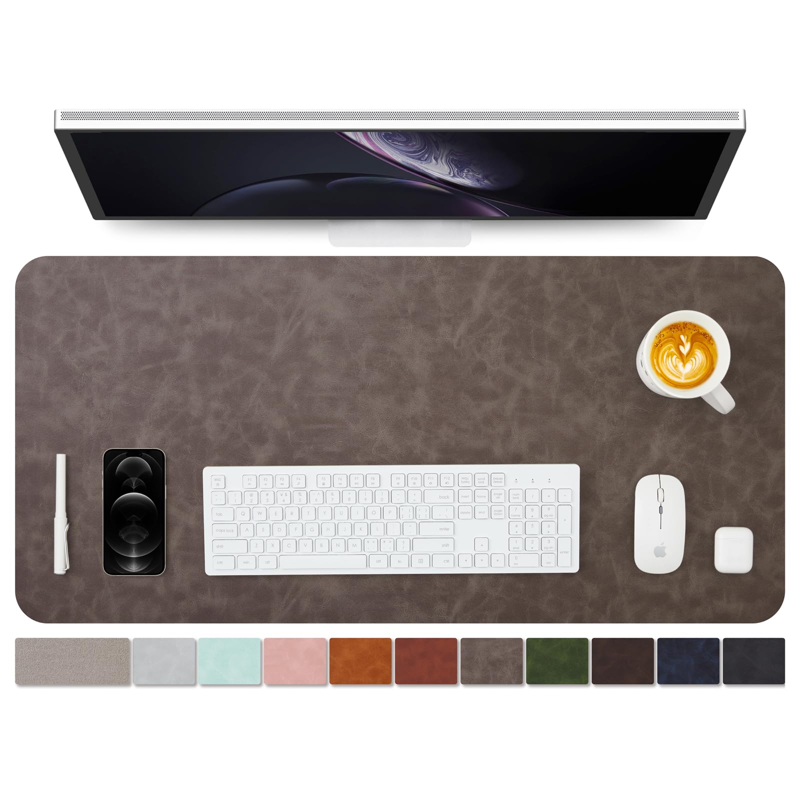 Distressed Leather Desk Mat - Non-Slip PU Desk Pad for Office and Home - Desk Organization and