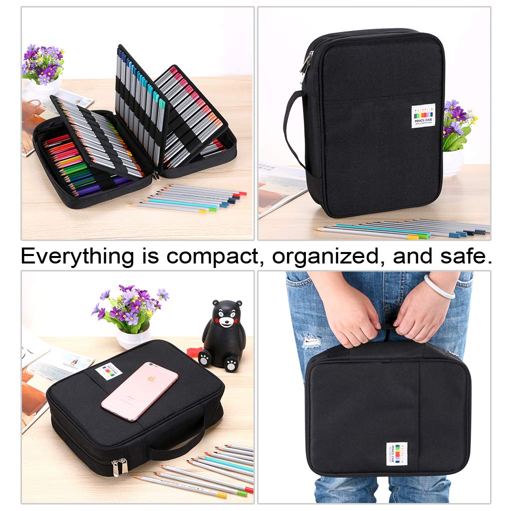 BTSKY Colored Pencil Case 220 Slots Pen Pencil Bag Organizer with Handy Wrap Portable- Multilayer