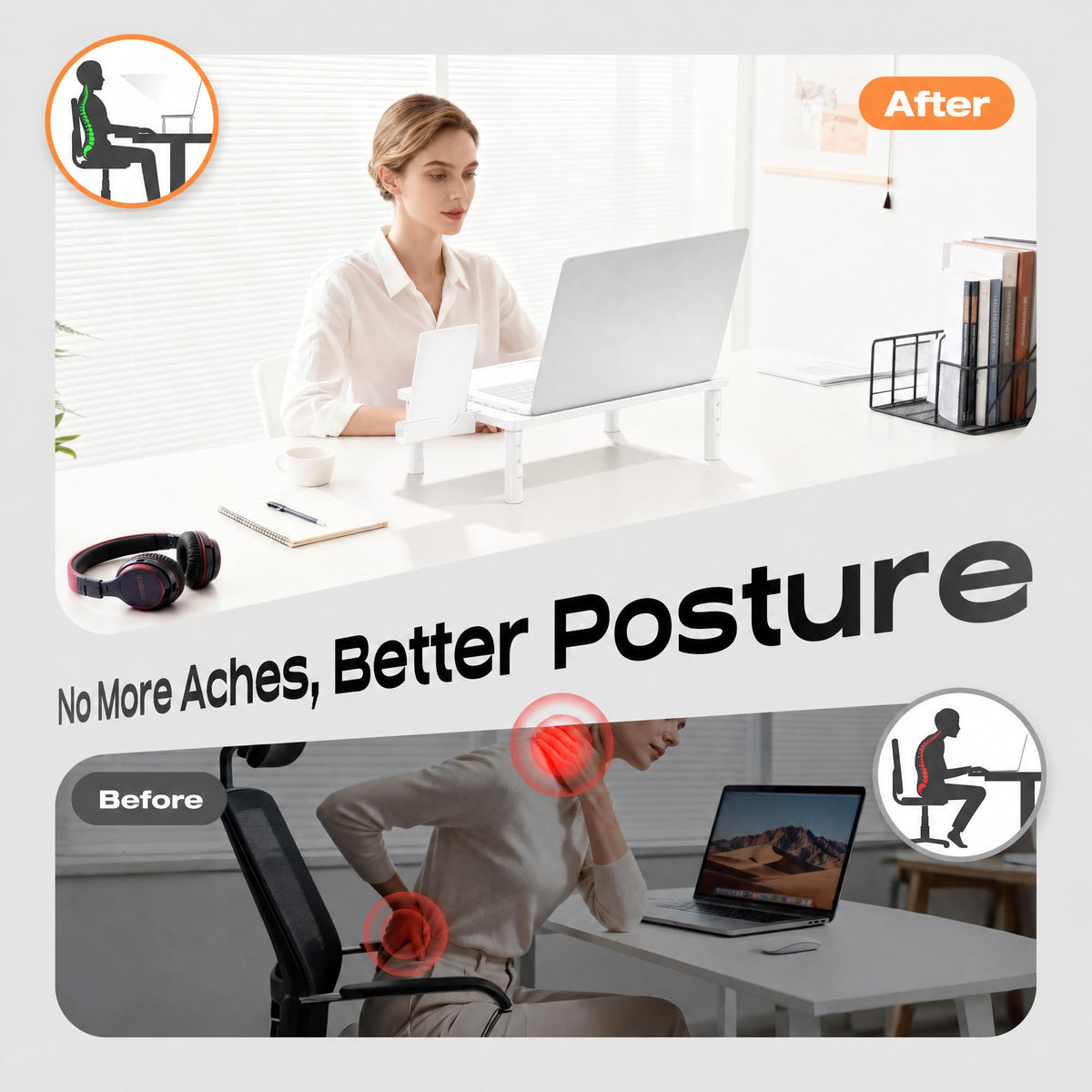 Canyora Computer Monitor Stand Riser for Desk, 3 Height Adjustable PC Laptop TV Desktop Monitor
